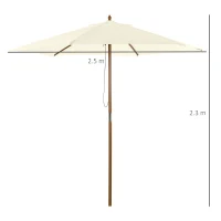 Outsunny 2.5m Patio Umbrella, Wood Garden Parasol, Sun Shade with 6 Ribs and Top Vent for Outdoor, White(m-3)