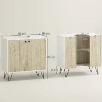 kleankin Móvel para Lavatório Pousar de Madeira com 2 Portas Prateleira e Pés de Aço 60x30x60cm Carvalho e Branco(m-3)