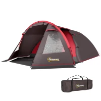 Outsunny Tenda da Campeggio da 2-4 Persone con Stanze Separate, Impermeabile con Doppie Porte, Grigio(m-1)