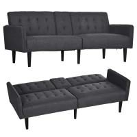 HOMCOM Three-Seater Sofa Bed, with Cupholders - Grey(m-1)