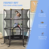 HOMCOM Trambulină pentru Copii 3-10 Ani cu Plasă de Siguranță, Suprafață Elastică cu Bare Capitonate, Ø163x190 cm, Negru(m-8)