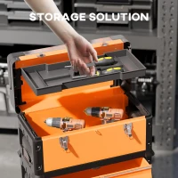 HOMCOM 3-in-1 Stackable Rolling Tool Box - Orange(m-5)