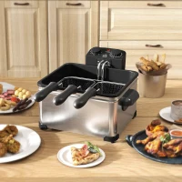 HOMCOM 5 Litre Deep Fat Fryer with Adjustable Temperature & Timer, 2000W Stainless Steel Deep Fryer with Removable Oil Basket and Viewing Window, for Chips Fried Chicken(m-9)