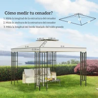 Outsunny Techo de Reemplazo 3x3 m para Carpa Pabellón Cubierta de Repuesto de Gazebo Pabellón con Techo Transpirable 8 Orificios de Drenaje Crema(m-4)