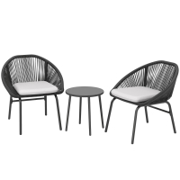Outsunny Ensemble salon de jardin pour 2 personnes avec coussins d'assise moelleux avec corde en résine tressée et acier époxy
