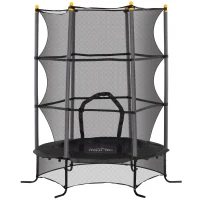HOMCOM Trambulină pentru Copii 3-10 Ani cu Plasă de Siguranță, Suprafață Elastică cu Bare Capitonate, Ø163x190 cm, Negru(m-11)