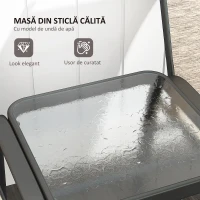 Outsunny Bancă de Grădină cu 2 Locuri și Masă Centrală din Sticlă, Maro și Negru(m-6)