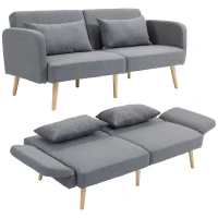 HOMCOM Two-Seater Click-Clack Sofa Bed, with Pillows - Grey(m-10)