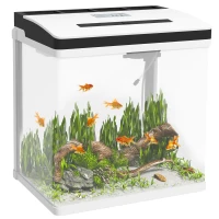 PawHut Acquario 28L a Illuminazione LED con Fori di Ventilazione e Pompa, in Vetro e ABS, 38x26x38cm(m-1)