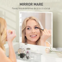 HOMCOM Toaletă cu Oglinză, Taburet, 3 Sertare, Sticlă Temperată, Metal, Lemn Ash.(m-6)