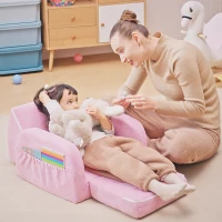 HOMCOM 2-in-1 Kids Armchair, Toddler Sofa Bed, with Wood Frame, for Bedroom, Playroom - Pink(m-7)