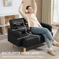 HOMCOM Sofá de 2 Lugares Estofado em Couro Sintético com Braços Acolchoados Espessos e Pés de Madeira  117x78x78 cm Preto(m-5)