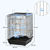PawHut Gaiola para Pássaros com Teto Abatível 2 Poleiros 2 Comedouros e Bandeja Amovível para Canários Periquitos 40x40x59 cm Preto(m-3)