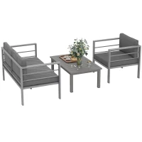 Outsunny 4 Piece Garden Furniture Set, 4 Seater Aluminium Garden Sofa Set with 2 Armchairs, Loveseat, Coffee Table and Cushions, Outdoor Conversation Conservatory Furniture for Patio, Charcoal Grey(m-11)