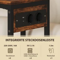 HOMCOM Beistelltisch mit Steckdosen, USB-Anschlüssen, Kabel, C-förmiges Design(m-4)