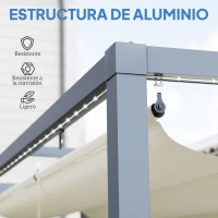 Outsunny Pérgola de Aluminio 4x3 m Gazebo con Luces LED Solares y Techo Retráctil para Jardín Crema(m-6)
