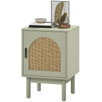 HOMCOM Mesilla de Noche con Puerta de Ratán Estante Ajustable y Patas de Madera Estilo Bohemio 40x35x58 cm Verde Claro(m-11)