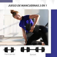 SPORTNOW Kit de Mancuernas 20kg 2 en 1 con Barra de Pesas Mango Antideslizante para Entrenamiento de Fuerza Negro Verde(m-4)