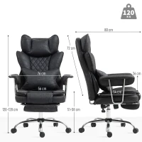 HOMCOM Leathaire Reclining Office Chair with Lumbar Support Pillow - Black(m-3)