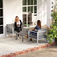 Outsunny 4 Piece Garden Furniture Set, 4 Seater Aluminium Garden Sofa Set with 2 Armchairs, Loveseat, Coffee Table and Cushions, Outdoor Conversation Conservatory Furniture for Patio, Charcoal Grey(m-2)