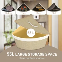 HOMCOM Bamboo Laundry Basket with Lid, 55L Corner Laundry Hamper with Removable Washable Liner Bag, Bathroom Triangle Washing Basket, 35 x 35 x 60 cm, Nature Wood Finish(m-4)