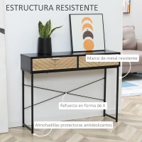 HOMCOM Mesa de Consola Estrecha con 2 Cajones Diseño de Líneas Talladas Estilo Moderna Negro y Roble(m-5)