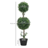 HOMCOM 2er-Set Kunstplanten, Kunstmatige Buxusbomen, UV-bescherming, met Pot, Groen(m-3)