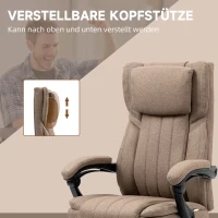 Vinsetto Bureaustoel met Massagefunctie, verstelbare rugleuning, uitschuifbare voetsteun, linnenlook, 65 x 61 x 113 cm, Bruin(m-7)