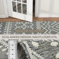 HOMCOM Teppich für drinnen und draußen, Boho-Design, leicht zu reinigen, Grau(m-7)