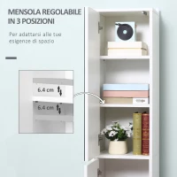 kleankin Mobile Colonna Bagno in Legno a 5 Ripiani con Anta a Specchio Apribile, 32x28x162 cm, Bianco(m-6)
