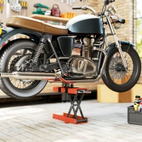 HOMCOM 500 kg Motorcycle Scissor Lift Jack, Heavy Duty Steel Adjustable Motorbike Lifting Hoist Stand with Safety Pin, Foldable Lifter for Dirt Bike Repair Maintenance, 45x15 cm Large Platform, Orange(m-9)