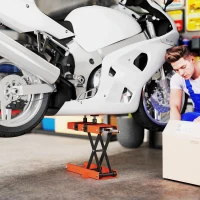 HOMCOM 500 kg Motorcycle Scissor Lift Jack, Heavy Duty Steel Adjustable Motorbike Lifting Hoist Stand with Safety Pin, Foldable Lifter for Dirt Bike Repair Maintenance, 45x15 cm Large Platform, Orange(m-2)