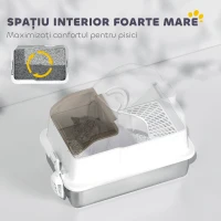 PawHut Litteră Închisă pentru Pisici cu 2 Covorașe și Mâner, Alb și Argintiu(m-5)