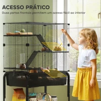 PawHut Gaiola para Pequenos Animais de 4 Níveis com Bandeja Inferior Rodas Rampas Comedouro e Bebedouro 73x47x123 cm Preto(m-7)