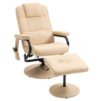 HOMCOM Sillón Relax Reclinable con Reposapiés Sillón de Masaje Eléctrico con 10 Puntos de Masaje Sillón Relax Giratorio con Mando a Distancia para Salón Oficina Beige(m-1)