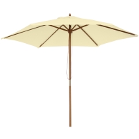Outsunny Sombrilla Parasol de Madera 250x230 cm para Exterior con 6 Varillas Sistema de Polea Color Crema