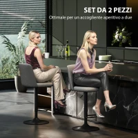 HOMCOM Set 2 Sgabelli da Bar Girevoli ad Altezza Regolabile, in Tessuto Effetto Lino, 44x53x91-111 cm, Grigio Scuro(m-4)