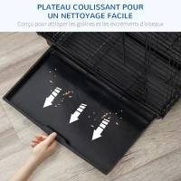 PawHut Cage à oiseaux en métal avec mangeoires perchoirs plateau amovible poignée dim. 40L x 40l x 59H cm noir(m-5)
