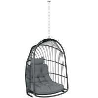 Outsunny Hängesessel Hängekorb mit Kissen Polyrattan Schaukel Outdoor Indoor faltbar belastbar bis 150kg Dunkelgrau