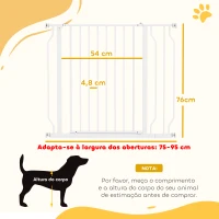 PawHut Barreira de Segurança para Cães Extensível para Escadas e Portas 75-95cm com  Extensão de 10 cm Altura 76 cm Branco(m-3)