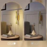 HOMCOM Led Wall Lamp 2 Pack, 9W Modern Indoor Geometric Mesh Wall Light, Colour Temperature Adjustable 3000K/4000K/6500K for Bedroom, Living Room, Hallway, Stairs, Gold Tone(m-5)