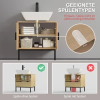 kleankin Badezimmerunterschrank, im Boho-Design, Badezimmerschrank, Rattan-Elemente, mit U-Ausschnitt, Natur(m-4)