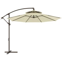 Outsunny 2.7m Garden Banana Parasol Cantilever Umbrella with Crank Handle, Double Tier Canopy and Cross Base for Outdoor, Hanging Sun Shade, Beige(m-1)
