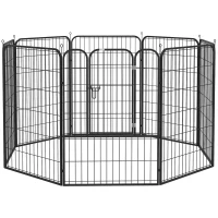 PawHut Parque para Mascotas de 8 Paneles 80x100 cm Corralito para Perros con Puerta y Doble Pestillo Metálicos Negro(m-1)
