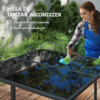 Outsunny Conjunto de Móveis de Jardim de Vime de 9 Peças com Mesa com Vidro Temperado 4 Cadeiras 4 Bancos Cinzento(m-7)