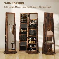 HOMCOM Oglindă cu Spațiu pentru Bijuterii Rotativă și Cu Închidere, Maro(m-4)