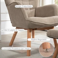 HOMCOM Poltrona con Poggiapiedi in Stile Contemporaneo, in Tessuto Effetto Velluto, 72x80x101 cm, Marrone Chiaro(m-5)