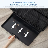 PawHut Gaiola para Pássaros com Teto Abatível 2 Poleiros 2 Comedouros e Bandeja Amovível para Canários Periquitos 40x40x59 cm Preto(m-5)