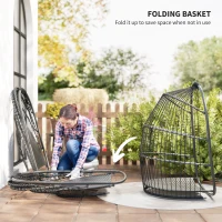 Outsunny Hanging Egg Chair, Foldable Rattan Garden Swing Chair with Installation Kit, Thickened Cushion and Headrest, Indoor Outdoor Hanging Egg Basket Seat for Patio, Porch, Dark Grey(m-6)