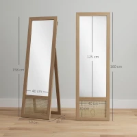 HOMCOM Espejo de Cuerpo Entero 160x50 cm con Marco de Madera y Soporte para Salón Dormitorio Natural(m-3)